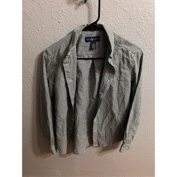 Boys Ralph Lauren plaid long sleeve button up shirt Size 16 Green and white - Picture 1 of 7